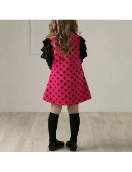 Dots Print Girls Long Sleeve Patchwork Dress For 2Y-11Y