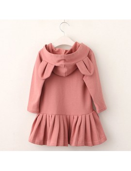Cute Rabbit Bunny Pattern Hooded Girls Dresses Casual School Kids Girls Clothes
