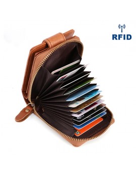 Men Genuine Leather RFID Anti-magnetic Vintage Casual 15 Card Slots Wallet