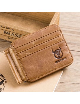 Bullcaptain Men RFID Antimagnetic Genuine Leather Trifold Slim Wallet Card Holder