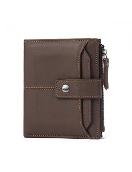 Men Genuine Leather Card Slots Wallet Zipper & Hasp Short Wallet Vintage