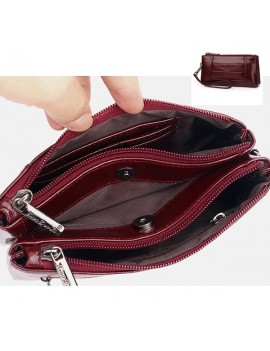 Men Genuine Leather Multi-function Wallet Card Holder 5.5 Inch Phone Bag