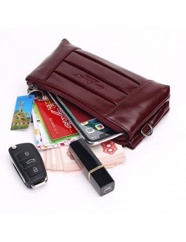 Men Genuine Leather Multi-function Wallet Card Holder 5.5 Inch Phone Bag