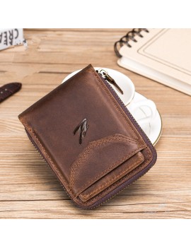 Genuine Leather Retro Multifunction Wallet Casual Coin Zipper Bags For Men
