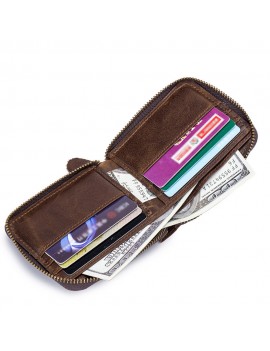 Genuine Leather Retro Multifunction Wallet Casual Coin Zipper Bags For Men