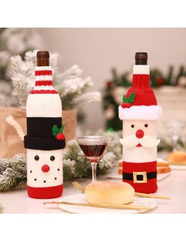 Christmas Santa Claus Knitting Red Wine Bottle Cover For Bar Xmas Snowman Bottle Bag