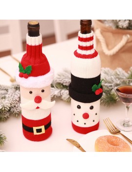 Christmas Santa Claus Knitting Red Wine Bottle Cover For Bar Xmas Snowman Bottle Bag