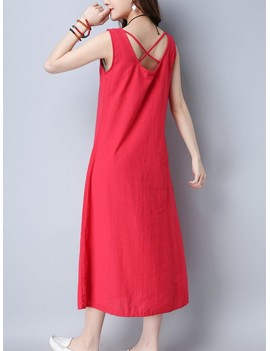 Casual Cross Strap Backless Loose Sleeveless O-neck Dress For Women