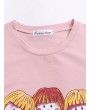 Cartoon Print Stripe Patchwork Long Sleeve Women T-shirt