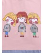 Cartoon Print Stripe Patchwork Long Sleeve Women T-shirt
