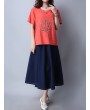 Casual Embroidered Frog Button Short Sleeve O-neck T-shirt For Women