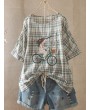 Casual Embroidered Girl Plaid Cute T-Shirt