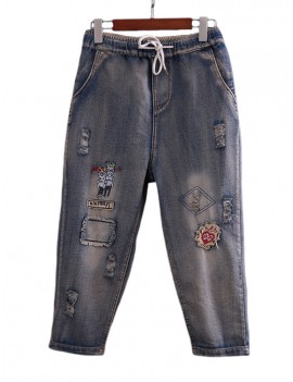 Casual Patch Embroidered Harem Denim