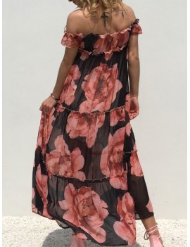 Bohemian Floral Print Off-shoulder Maxi Dress For Women