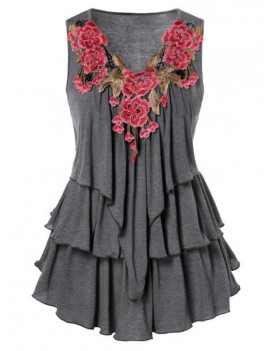 Bohemian Layered Embroidery V Neck Sleeveless Mini Dress