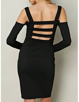 Sexy Cold Shoulder Backless Long Sleeve Women Dress