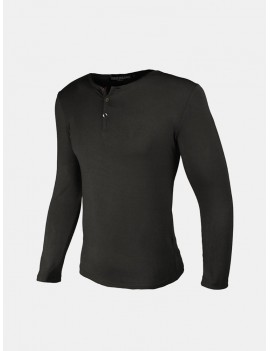 Household Casual Botton Collar T-shirt Round Neck Long Sleeved T-shirt For Men