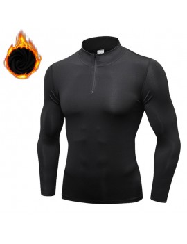 Men Fleece Long Sleeve Running Collar Half Zip Quick Dry Sport Solid Color T-shirt Tops