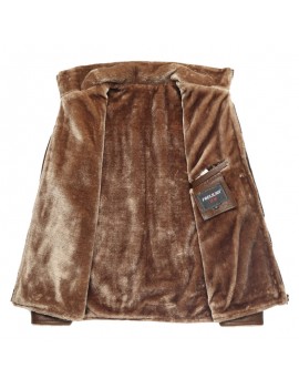 Mens Winter Washed PU Leather Fleece Lined Coat Thicken Warm Zipper Jacket