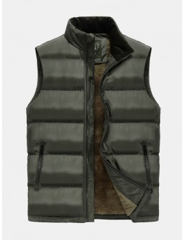 Men's Casual Thicken Plus Velvet Stand Collar Solid Color Down Vest