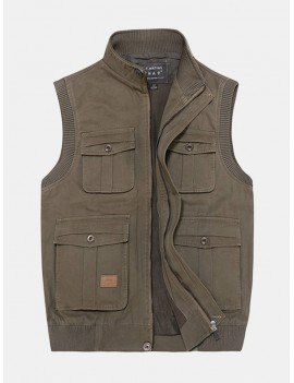 Casual Outdoor Cotton Multi-Pocket Fishing Photographic Stand Collar Waistcoat for Men