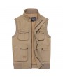 Casual Outdoor Cotton Multi-Pocket Fishing Photographic Stand Collar Waistcoat for Men