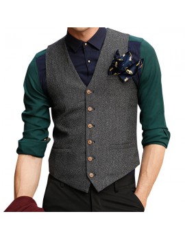 British Style Bussiness Casual Chest Single Pocket Checked Vest for Men