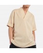 Men's Chinese Style Vintage Cotton Linen T-shirts V-neck Seven-point Sleeve Tops