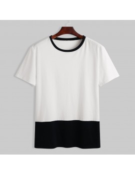 Mens 100% Cotton Breathable Contrast Color Short Sleeve Casual T-Shirts