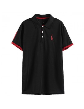 Mens Embroidery Turndown Collar Short Sleeve Spring Summer Business Casual Golf Shirt