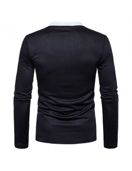 Mens Brief Style Golf Shirt Breathable Solid Color Slim Fit Long Sleeve Casual T Shirt
