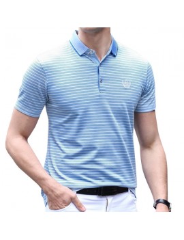 80% Cotton Striped Short Sleeve Casual Golf Shirt for Men