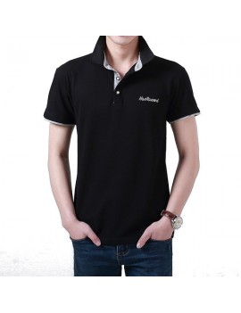 Mens Cotton Stand Collar Golf Shirt Summer Embroidery Button Short Sleeves T-shirt