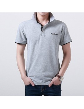 Mens Cotton Stand Collar Golf Shirt Summer Embroidery Button Short Sleeves T-shirt