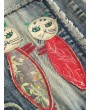 Cartoon Embroidery Distressed Pockets Casual Denim