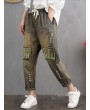 Retro Letters Embroidery Patch Drawstring Denim For Women